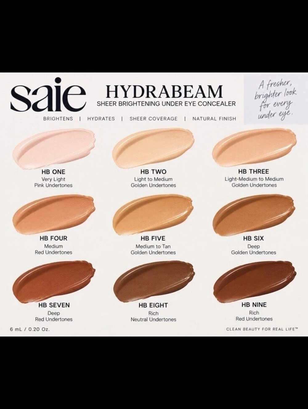 Saie Hydrabeam Concealer HB Six 6mL Brightening Hydrating Under Eye NEW